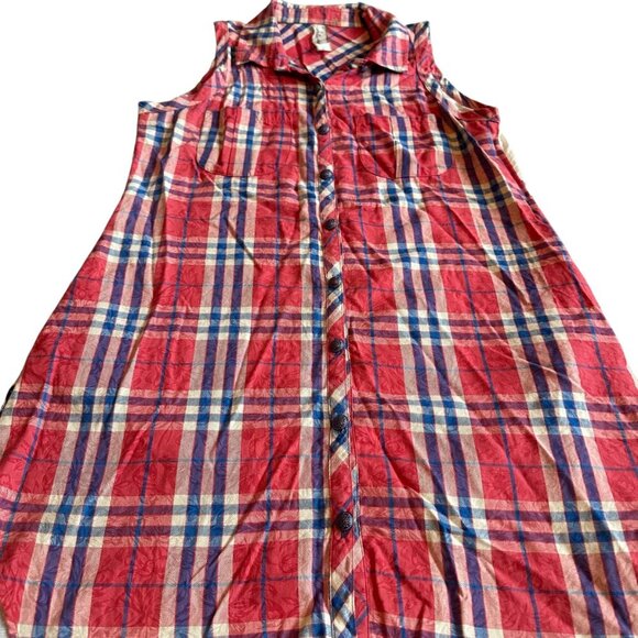 Aratta Silent Journey Plaid Sleeveless Dress Floral Chiffon Back Paisley Flowy - Picture 4 of 12